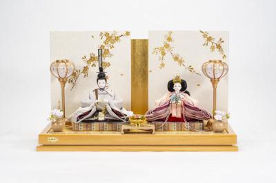 手描き加賀友禅ひな人形(小)　四君子　灰白/サーモンピンク