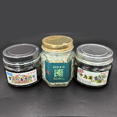 香里庵プレミアム(ふぐほぐし身、プレミアムかに入り青さのり、中島菜青さのり、送料込)