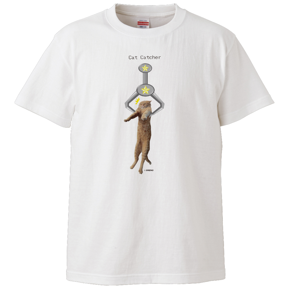 実写猫シリーズ】Tシャツ半袖ホワイトMサイズ「catcatcher茶トラ