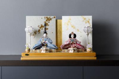 加賀友禅ひな(小)　流水に桜　空桃ぼかし