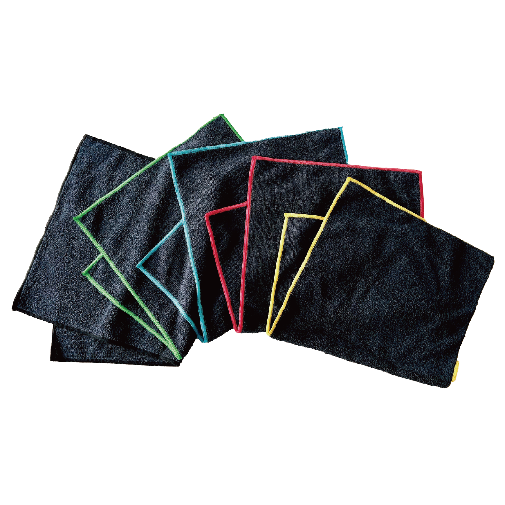 マイクロファイバー(黒雑巾)フチオシャレメロー縫製 5枚セット|COREZO