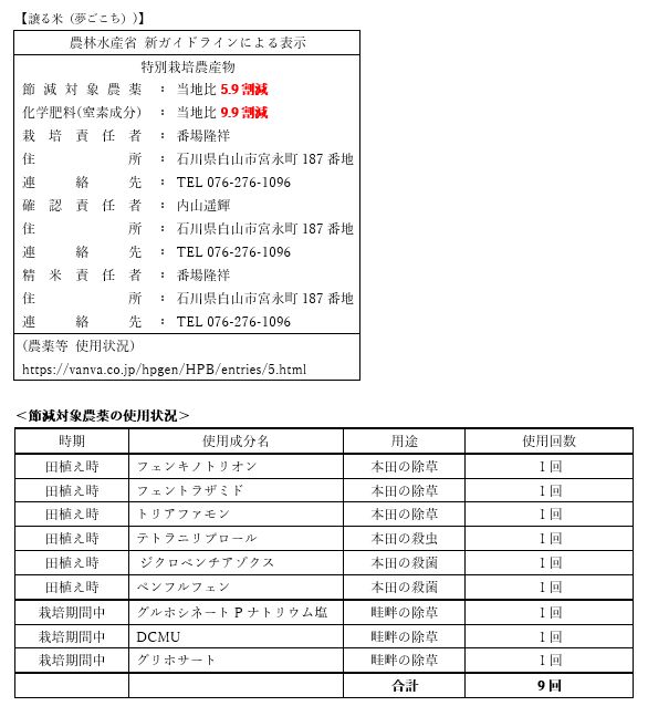 二等米の譲る米『夢』(夢ごこち)