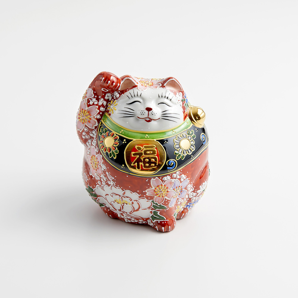 九谷焼　4号福々招き猫　桜盛　赤 WEB限定品】4号福々招き猫 桜盛 赤|米田友山堂 COREZO店|COREZO(コレゾ